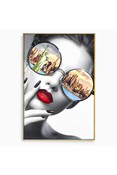 Luxcanva Tablou Canvas Privind Spre New York 50x70 cm cu Rama Auriu Birou Ame...