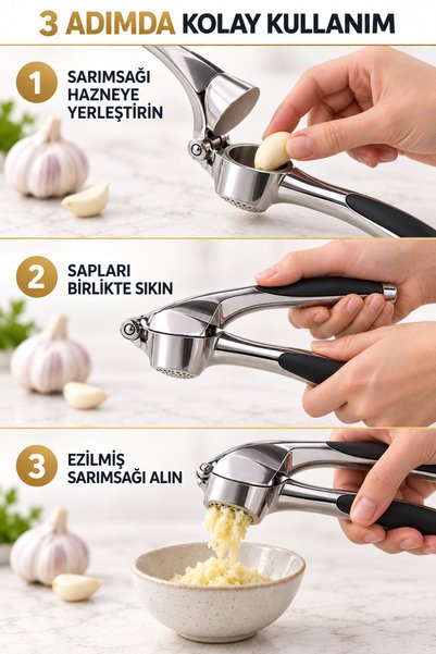 Anadolu Saray Çinko Alaşımlı Sarımsak Presi Ergonomik Saplı Kolay Temizlenen Sarımsak Ezici 1 Adet