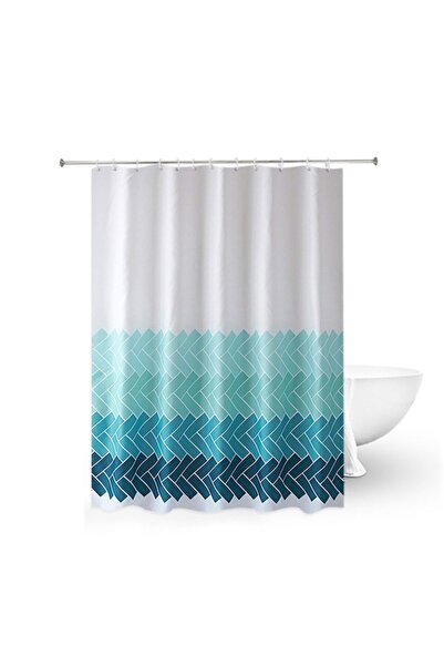 odjas Set Perdea de dus cu 12 carlige, 180x180 cm, Poliester, Albastru/Alb