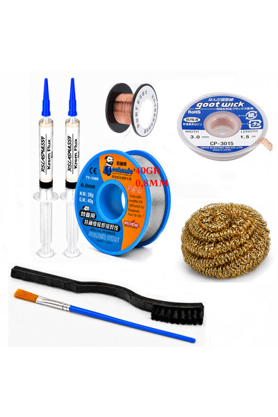 RESSEM Lehim Seti 0,8 mm 40 gr Lehim Teli Flux CP-3015 Lehim Emme Ve Yol Çekm...