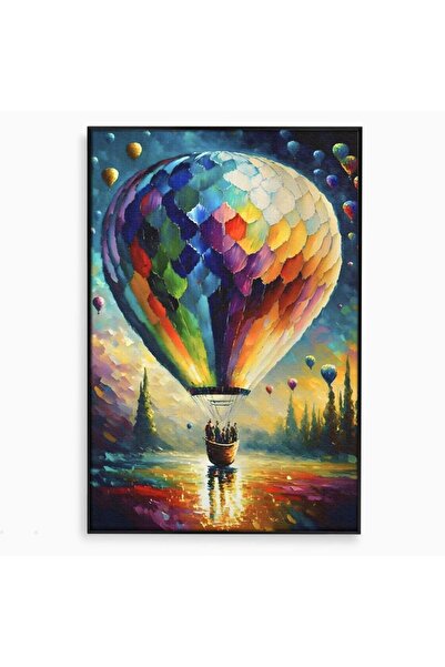 Luxcanva Tablou Canvas Balonul Colorat 70x100 cm cu Rama Negru Living Oameni ...