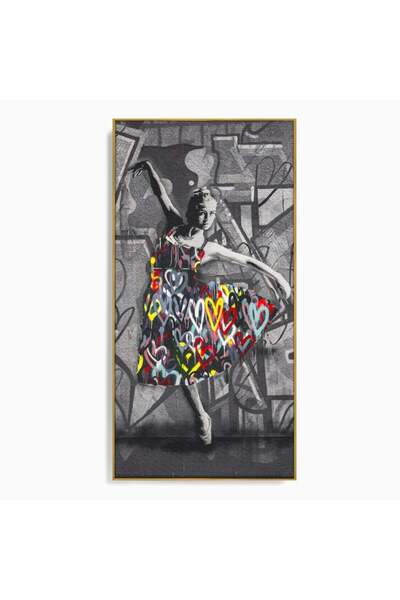 Luxcanva Tablou Canvas Colorful Ballerina 70x140 cm cu Rama Auriu Decorativ D...