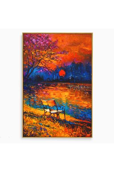Luxcanva Tablou Canvas Luna Rosie 40x60 cm cu Rama Auriu Living Banca Lac