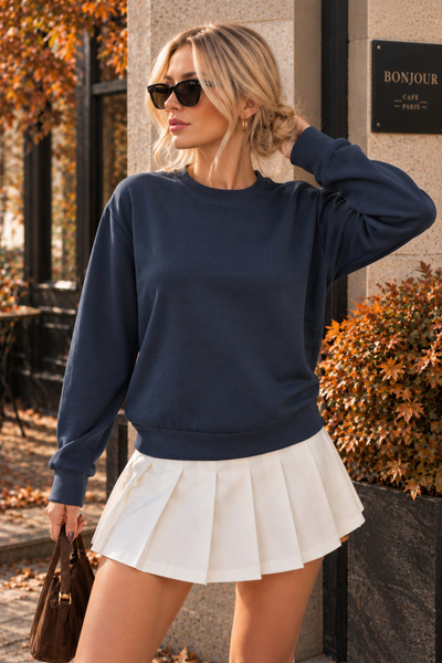 RuyaMood Kadın Füme Sweat Modal Kumaş Oversize Basic Bisiklet Yaka Sweatshirt