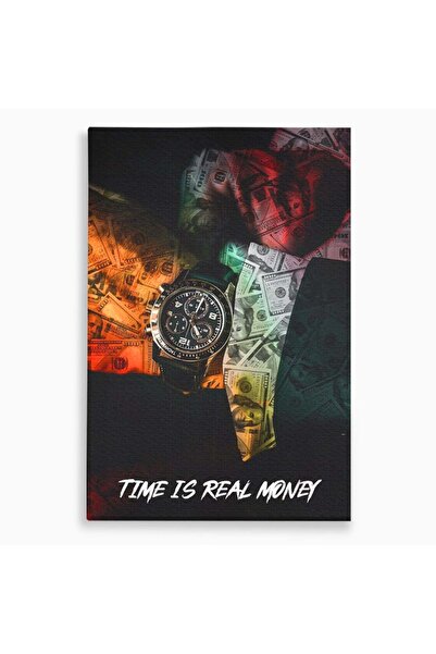 Luxcanva Tablou Canvas Time Is Money 50x70 cm pe Sasiu Lemn Ceas Timp Cash