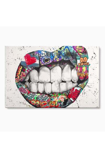 Luxcanva Tablou Canvas Lips Graffiti 70x50 cm pe Sasiu Lemn Street Art Buze C...