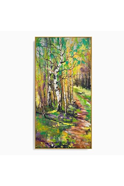 Luxcanva Tablou Canvas Green Forest 50x100 cm cu Rama Auriu Decorativ Dormito...