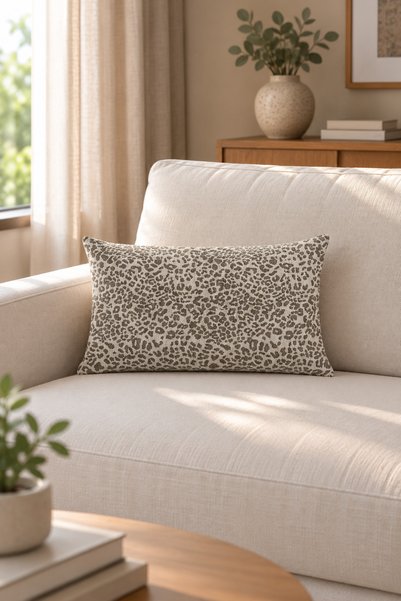 texta home deco Leopard Şönil Dokuma Kırlent Kılıfı - Gri - 30x50 cm