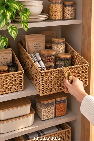 Chefstar HASIR GÖRÜNÜMLÜ RATTAN KULPLU DÜZENLEYİCİ SEPET 33 X 18,5 X 10,5 CM ...