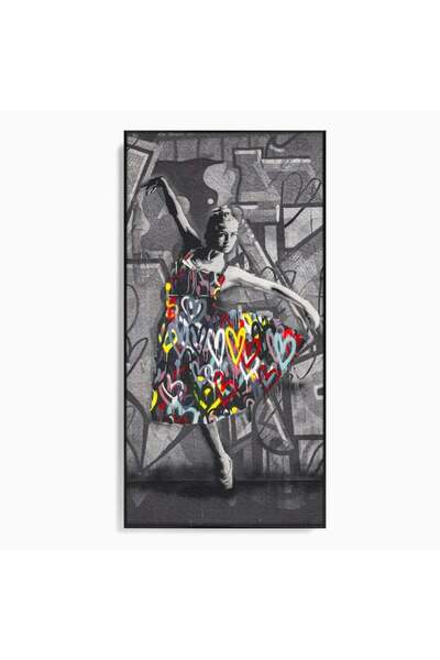 Luxcanva Tablou Canvas Colorful Ballerina 50x100 cm cu Rama Negru Decorativ D...