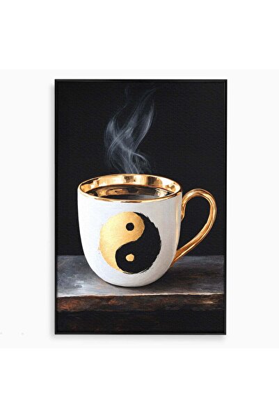 Luxcanva Tablou Canvas Cana Zen 40x60 cm cu Rama Negru Cana Yin Yang Zen