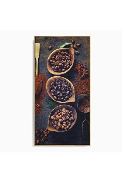 Luxcanva Tablou Canvas Arta Cafelei 70x140 cm cu Rama Auriu Aroma Cafea Lingu...