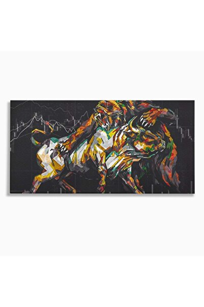 Luxcanva Tablou Canvas Stock Market 100x50 cm pe Sasiu Lemn Bull Market Bear ...