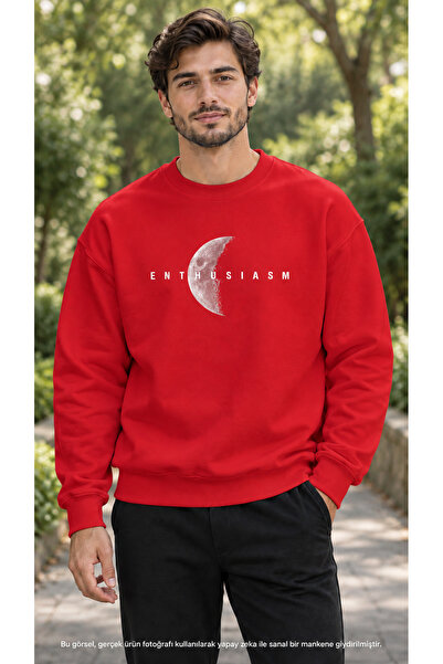caddekombin Men's Minimalist Moon Phase and Enthusiasm Text Printed Crew Neck...