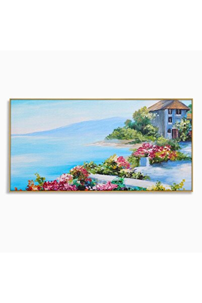 Luxcanva Tablou Canvas Flori La Malul Marii 120x60 cm cu Rama Auriu Decorativ...