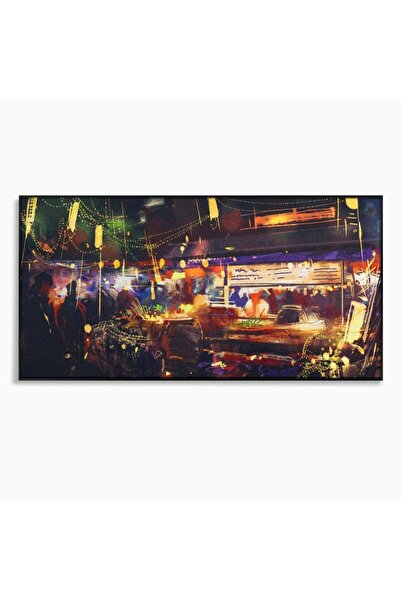 Luxcanva Tablou Canvas Colorful Market 100x50 cm cu Rama Negru Living Magazin...