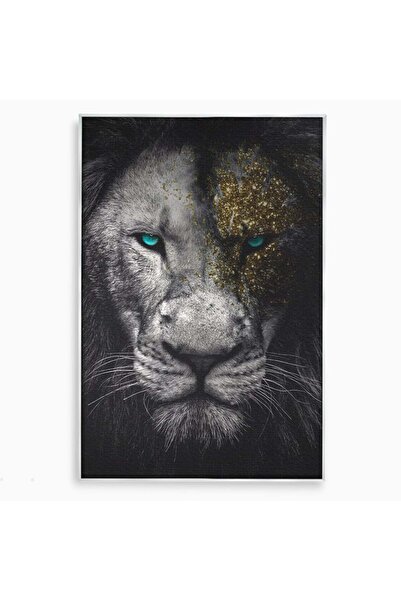 Luxcanva Tablou Canvas Leu Cu Ochi Albastri 70x100 cm cu Rama Argintiu Decora...