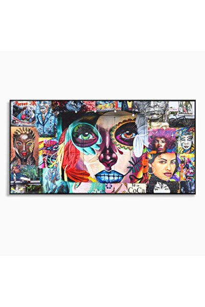 Luxcanva Tablou Canvas Medellin Art 140x70 cm cu Rama Negru Decorativ Arta Ur...