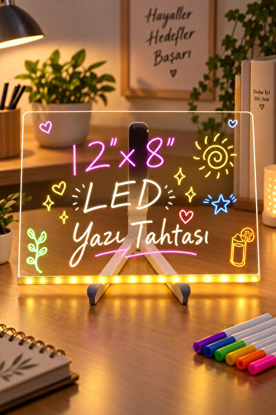 Blackbird Game Center Yazı Çizim Tahtası Led Işıklı 20X30 CM 7 Kalem ve Stant...