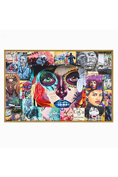 Luxcanva Tablou Canvas Medellin Art 60x40 cm cu Rama Auriu Decorativ Arta Urb...