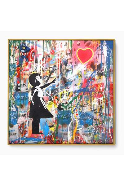 Luxcanva Tablou Canvas Happy Child 140x140 cm cu Rama Auriu Decorativ Dormito...