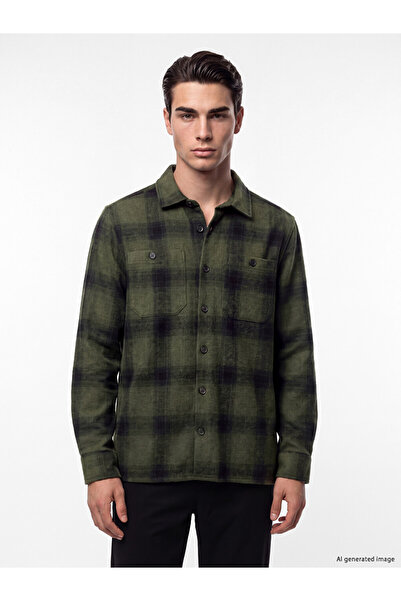 LC Waikiki Vizyon New Season Khaki Relax Fit Plaid Gabardine Men's Shirt