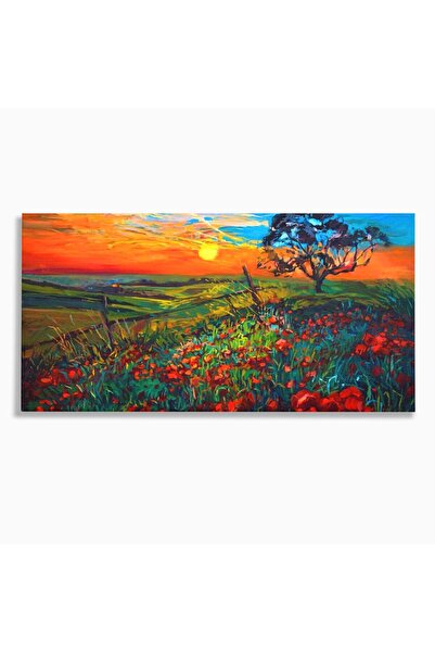 Luxcanva Tablou Canvas Flori La Apus 120x60 cm pe Sasiu Lemn Living Maci Soare