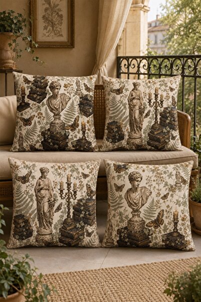 EVPANYA Greek Statues Patterned 4-Piece Throw Pillow Cover Set