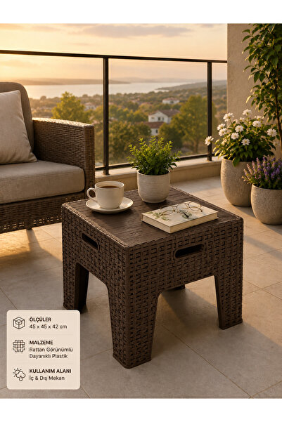 YOGNETIC Rattan Desenli Dayanıklı Yan Sehpa | Bahçe, Balkon, Şezlong Sehpası ...