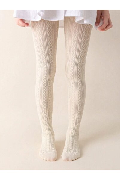 LE VISSION TEKSTİL 7-9 Years Old Cream Patterned Children's Pantyhose