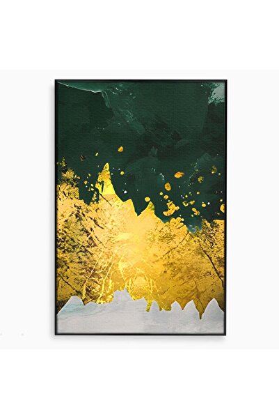 Luxcanva Tablou Canvas Green Design 100x150 cm cu Rama Negru Verde Cafenea Auriu