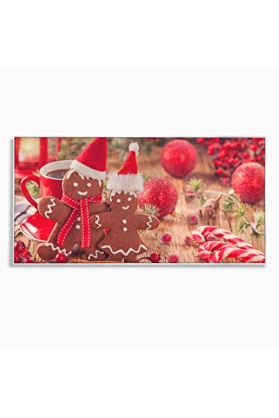 Luxcanva Tablou Canvas Gingerbread Couple 120x60 cm cu Rama Argintiu Decorati...