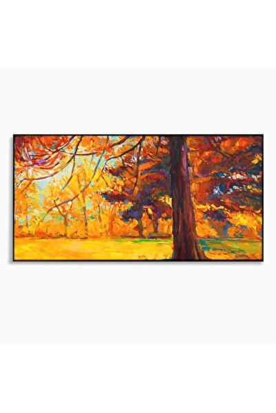 Luxcanva Tablou Canvas Copacul 140x70 cm cu Rama Negru Decorativ Living Toamna