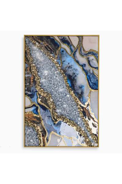 Luxcanva Tablou Canvas Marmura Albastra 70x100 cm cu Rama Auriu Abstract Auri...