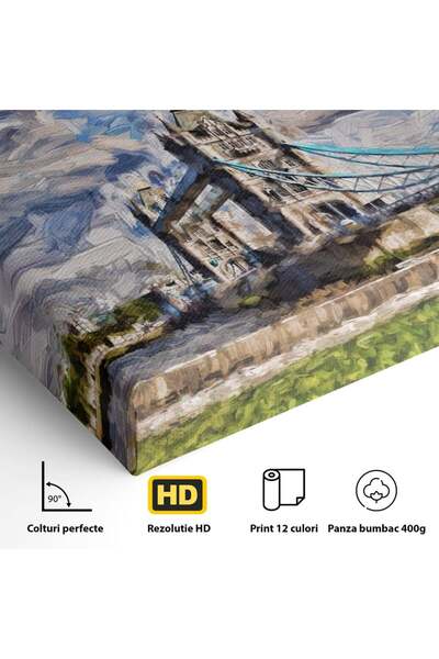 Luxcanva Tablou Canvas Tower Bridge 100x100 cm pe Sasiu Lemn Pod Londra Steag