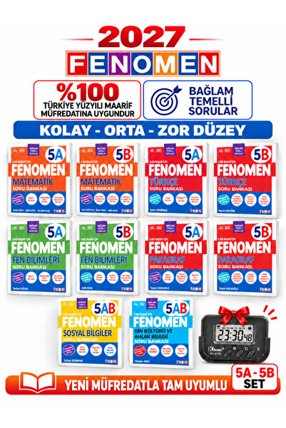 Fenomen Yayıncılık 2027 5.Sınıf Yeni Ürün Tüm Dersler 10 Kitap 5AB KOLAY-ORTA...