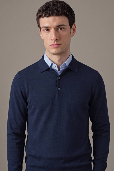 Hemington Extrafine Merino Lacivert 3 Düğme Polo Triko