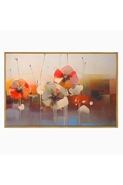 Luxcanva Tablou Canvas Painted Flowers 100x70 cm cu Rama Auriu Dormitor Flori...