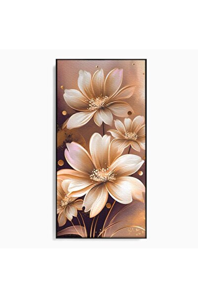 Luxcanva Tablou Canvas Flori Aurii 60x120 cm cu Rama Negru Room Planta Gold