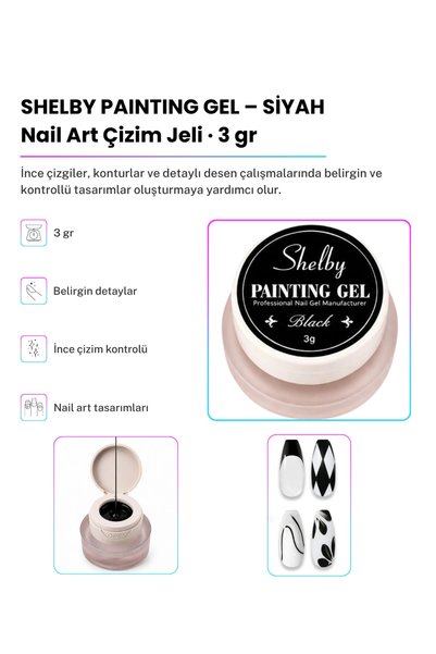 Shelby Professional Nail Art SHELBY 3 GR. PAİNTİNG TASARIM GEL SİYAH