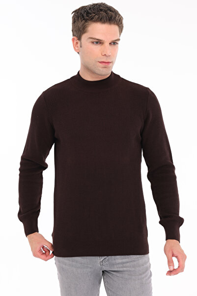 Trist Star Brown Men's 100% Cotton Textured Knit Half Turtleneck Sweater Tris...