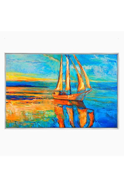 Luxcanva Tablou Canvas Pescar In Barca 150x100 cm cu Rama Argintiu Peisaj Mar...