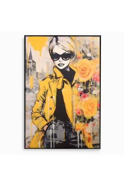 Luxcanva Tablou Canvas Yellow Style 40x60 cm cu Rama Negru Dressing Femeie Moda