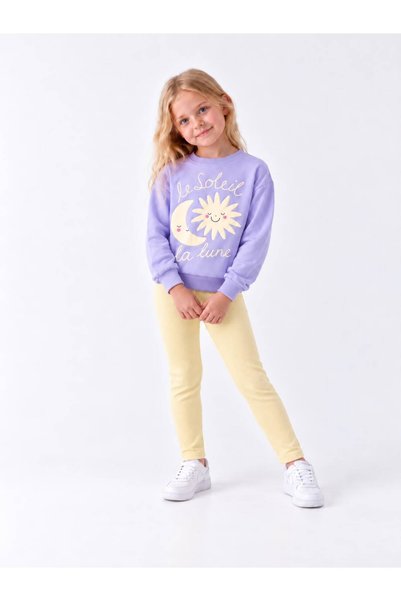 YİGİT BUTİK Kız Çocuk Güneş Ay Baskılı Sweatshirt Tayt Alt Üst Takım