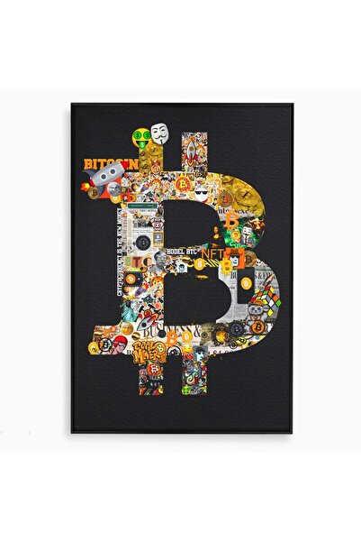 Luxcanva Tablou Canvas Bitcoin 70x100 cm cu Rama Negru Decorativ Criptomoneda...