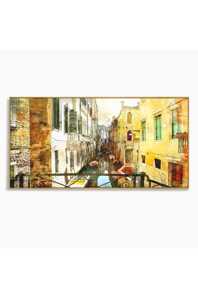 Luxcanva Tablou Canvas Plimbare In Venetia 100x50 cm cu Rama Auriu Gondola Ba...