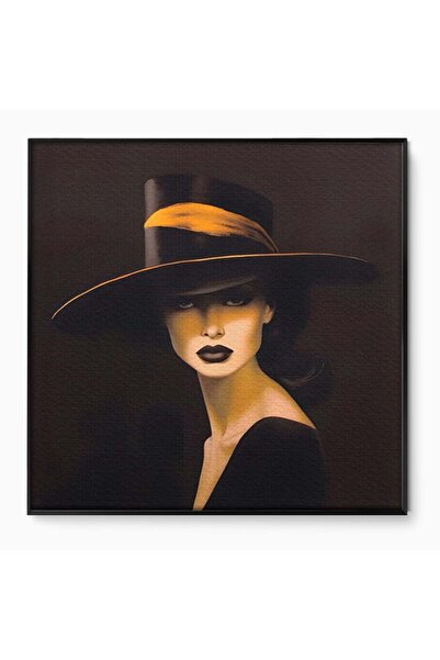 Luxcanva Tablou Canvas The Mysterious Lady 140x140 cm cu Rama Negru Decorativ...