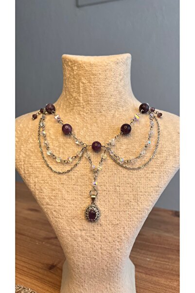 Miras Collection - Sonsuz Zarafet Mor Kristal ve Ametist Taşlı 316L Çelik Kolye