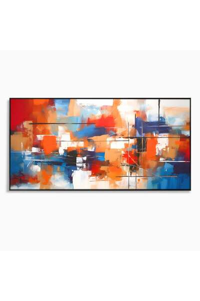 Luxcanva Tablou Canvas Pictura Multicolora Abstracta 140x70 cm cu Rama Negru ...