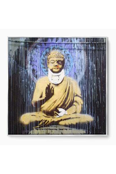 Luxcanva Tablou Canvas Zen 100x100 cm cu Rama Argintiu Room Statuie Amuleta